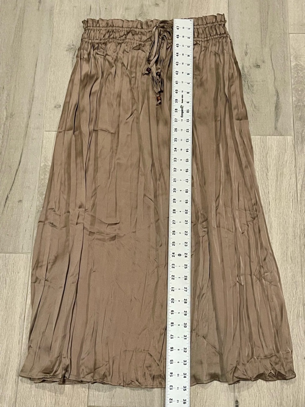 Zara Satin Midi Skirt Taupe Brown Flowy Elastic Waist Drawstring Size M - Picture 5 of 8